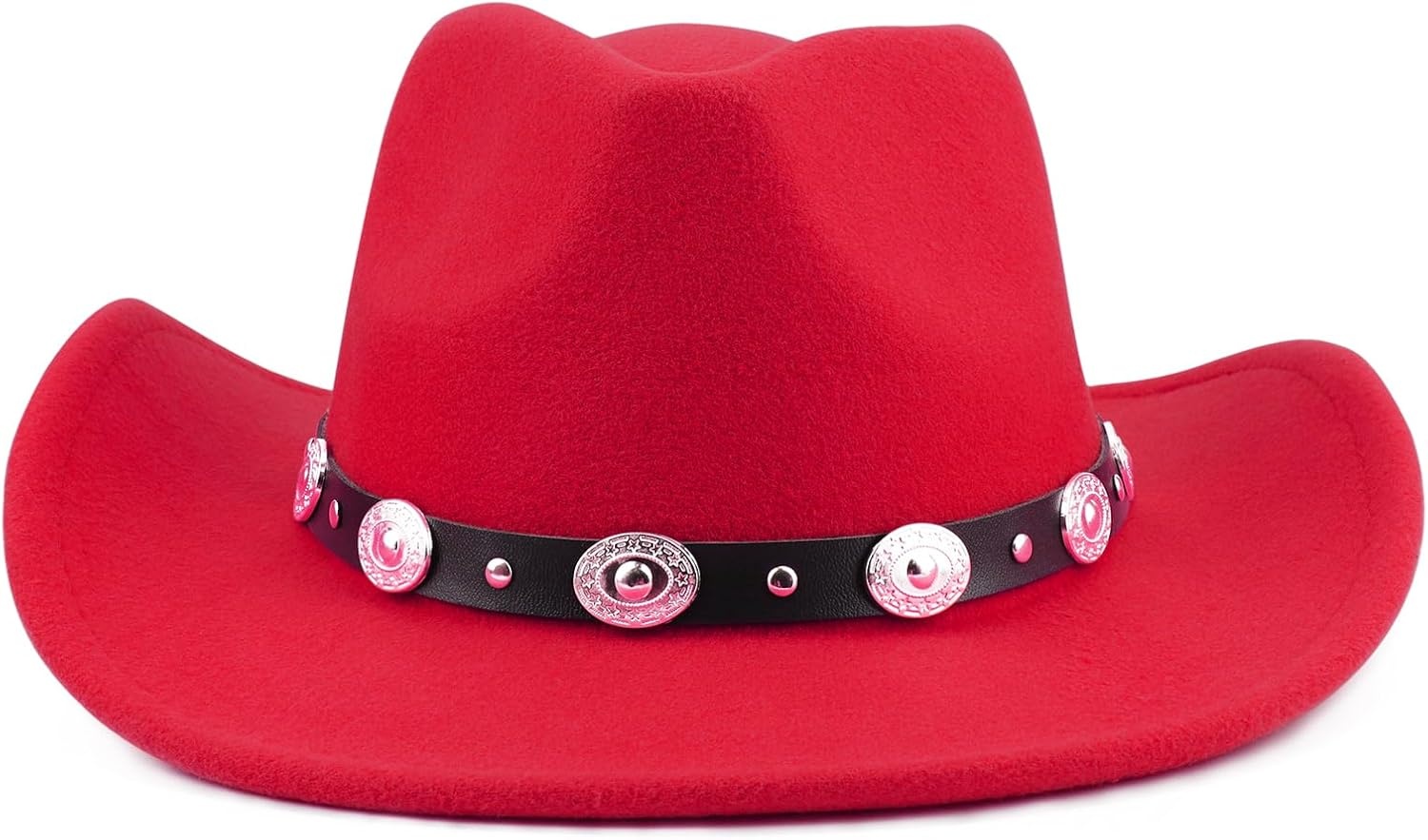 image:imageDRESHOW Women Men Classic Felt Wide Brim Western Cowboy amp Cowgirl Cap Belt Buckle Retro Panama Hat Unisex Rolled up Caps1 Pack Red Hat Circumference 22228