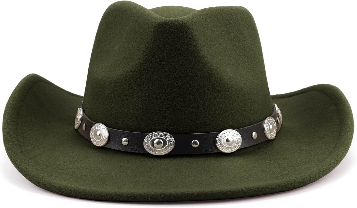 image:imageDRESHOW Women Men Classic Felt Wide Brim Western Cowboy amp Cowgirl Cap Belt Buckle Retro Panama Hat Unisex Rolled up Caps1 Pack Style 1 Army Green Hat Circumference 22228
