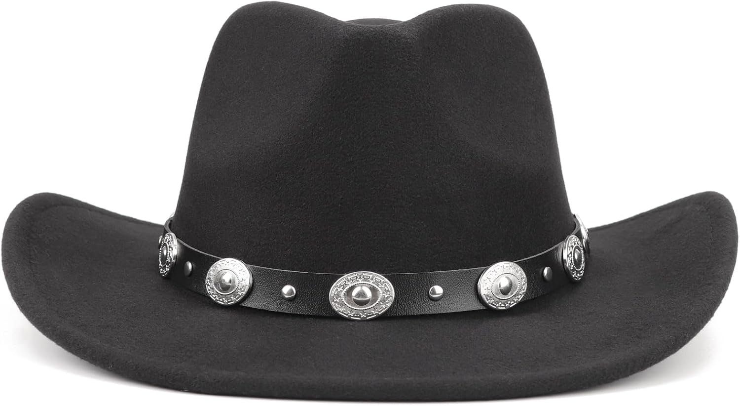 image:imageDRESHOW Women Men Classic Felt Wide Brim Western Cowboy amp Cowgirl Cap Belt Buckle Retro Panama Hat Unisex Rolled up Caps1 Pack Style 1 Black a Hat Circumference 22228