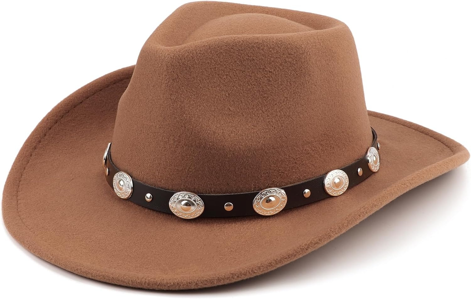 image:imageDRESHOW Women Men Classic Felt Wide Brim Western Cowboy amp Cowgirl Cap Belt Buckle Retro Panama Hat Unisex Rolled up Caps1 Pack Style 1 Brown Hat Circumference 22228