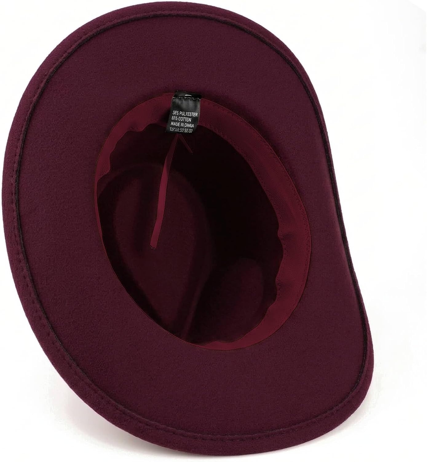 image:imageDRESHOW Women Men Classic Felt Wide Brim Western Cowboy amp Cowgirl Cap Belt Buckle Retro Panama Hat Unisex Rolled up Caps1 Pack Style 1 Burgundy Hat Circumference 22228