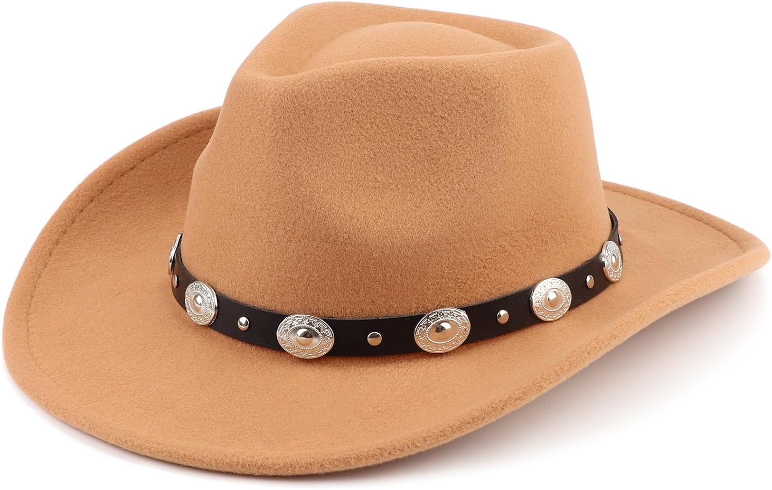 image:imageDRESHOW Women Men Classic Felt Wide Brim Western Cowboy amp Cowgirl Cap Belt Buckle Retro Panama Hat Unisex Rolled up Caps1 Pack Style 1 Khaki Hat Circumference 22228