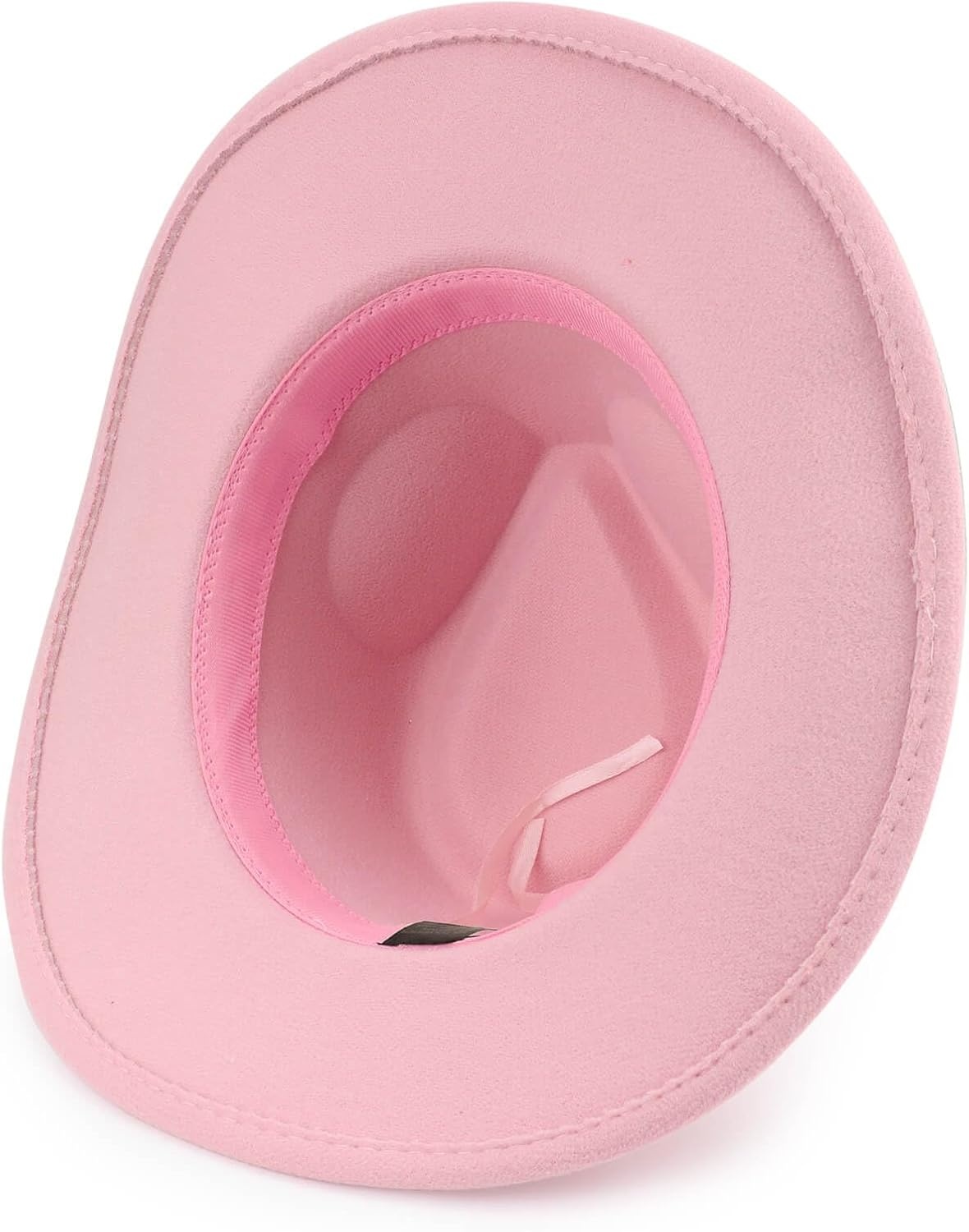 image:imageDRESHOW Women Men Classic Felt Wide Brim Western Cowboy amp Cowgirl Cap Belt Buckle Retro Panama Hat Unisex Rolled up Caps1 Pack Style 1 Pink Hat Circumference 22228