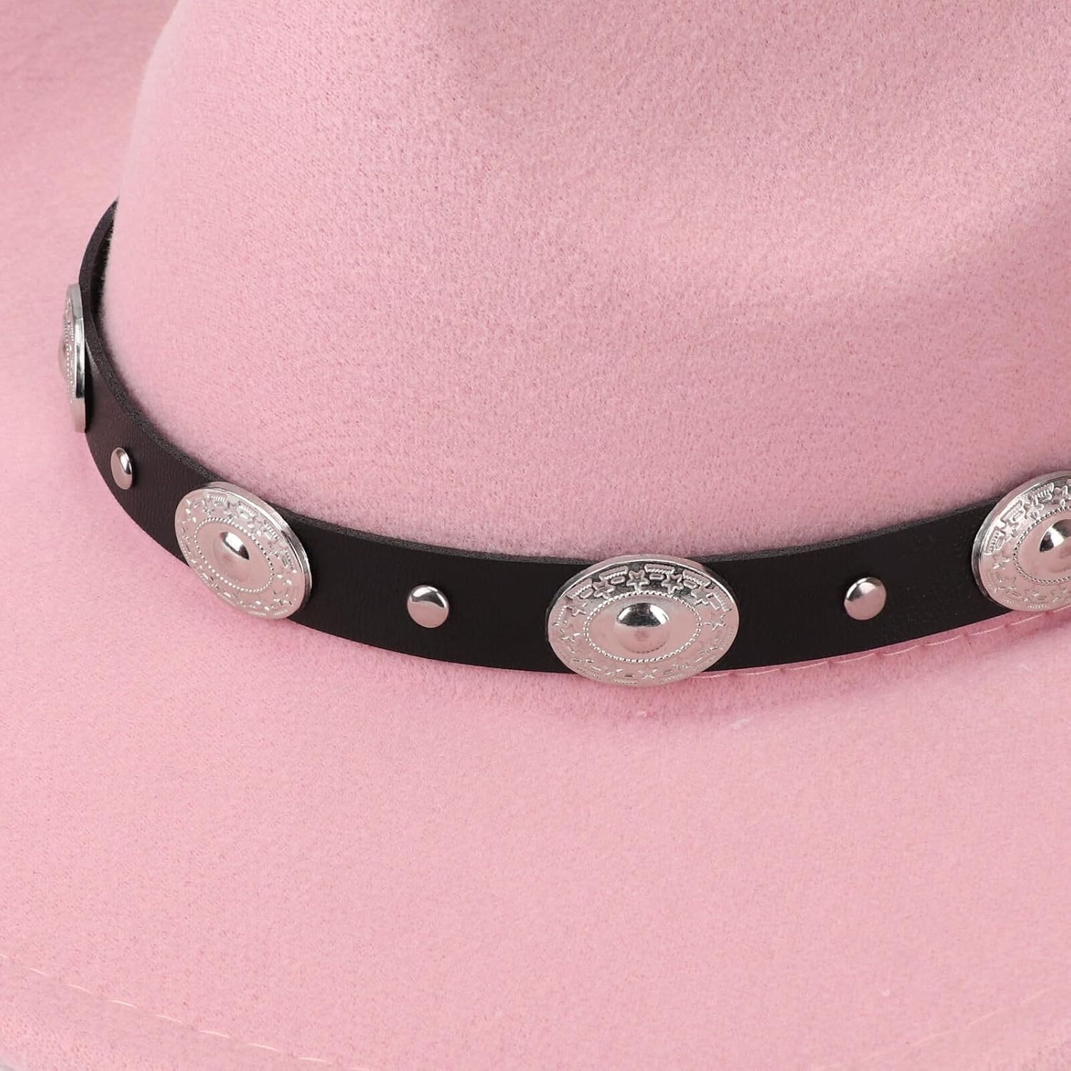 image:imageDRESHOW Women Men Classic Felt Wide Brim Western Cowboy amp Cowgirl Cap Belt Buckle Retro Panama Hat Unisex Rolled up Caps1 Pack Style 1 Pink Hat Circumference 22228