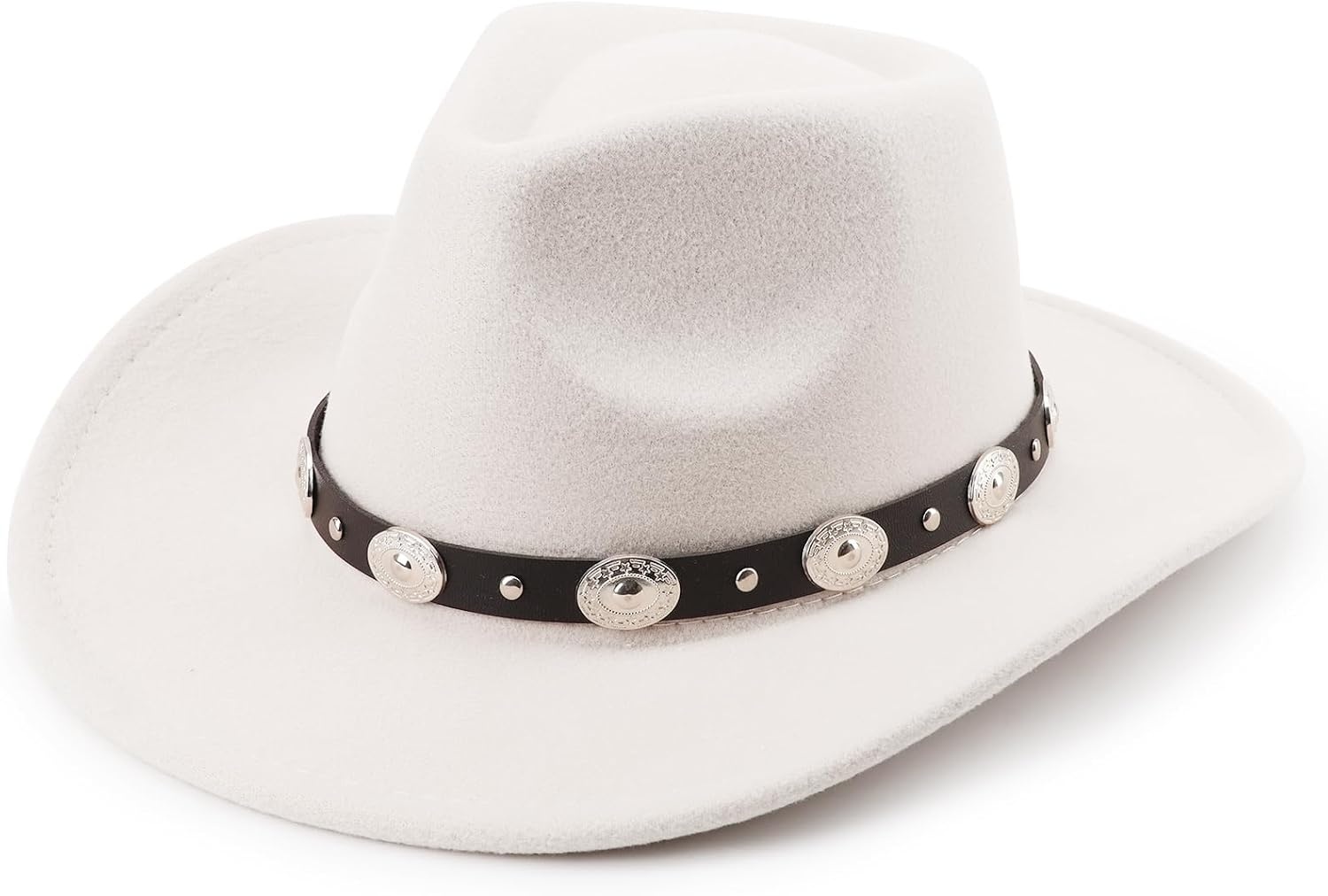 image:imageDRESHOW Women Men Classic Felt Wide Brim Western Cowboy amp Cowgirl Cap Belt Buckle Retro Panama Hat Unisex Rolled up Caps1 Pack White Cowboy Hat Hat Circumference 22228