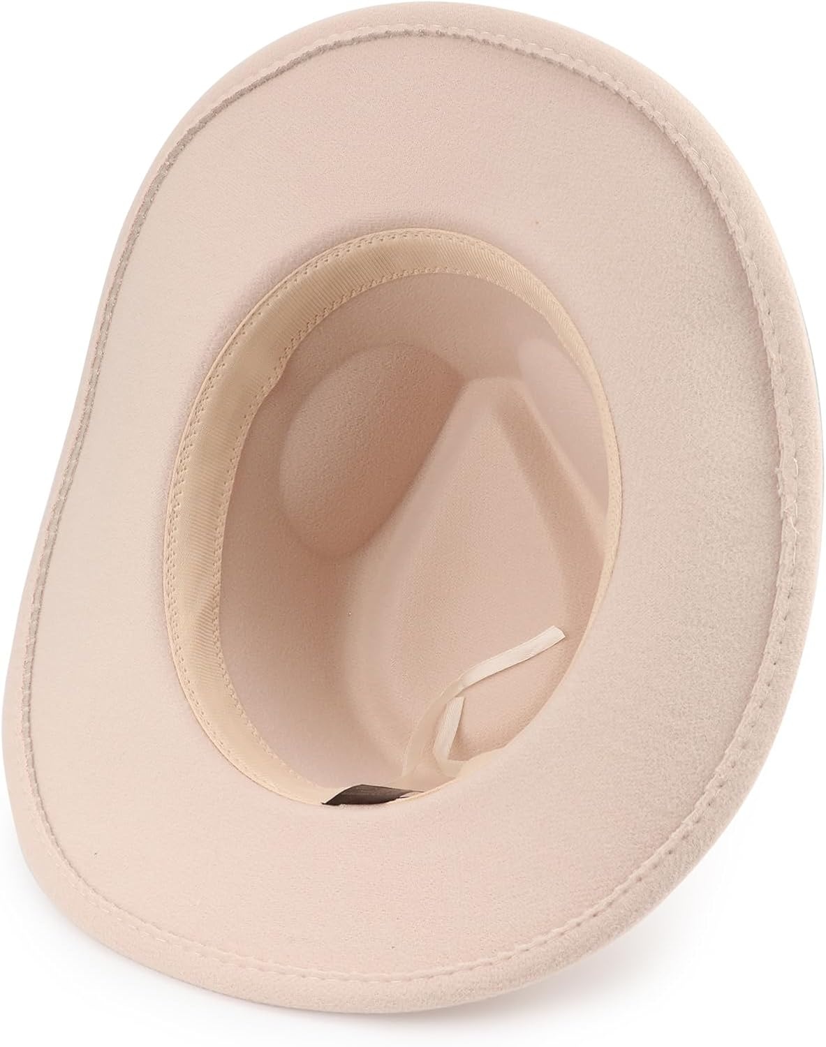 image:imageDRESHOW Women Men Classic Felt Wide Brim Western Cowboy amp Cowgirl Cap Belt Buckle Retro Panama Hat Unisex Rolled up CapsBeige With Black Hatbandcircumference 22228