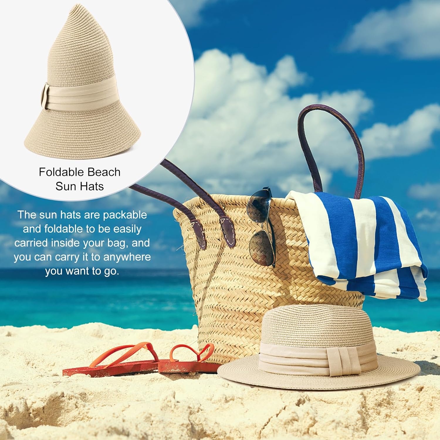 image:imageDRESHOW Women Straw Panama Hat Travel Fedora Beach Sun Hat Summer Wide Brim Straw Roll up Hats UPF 50Beige Hat With Cream Band a