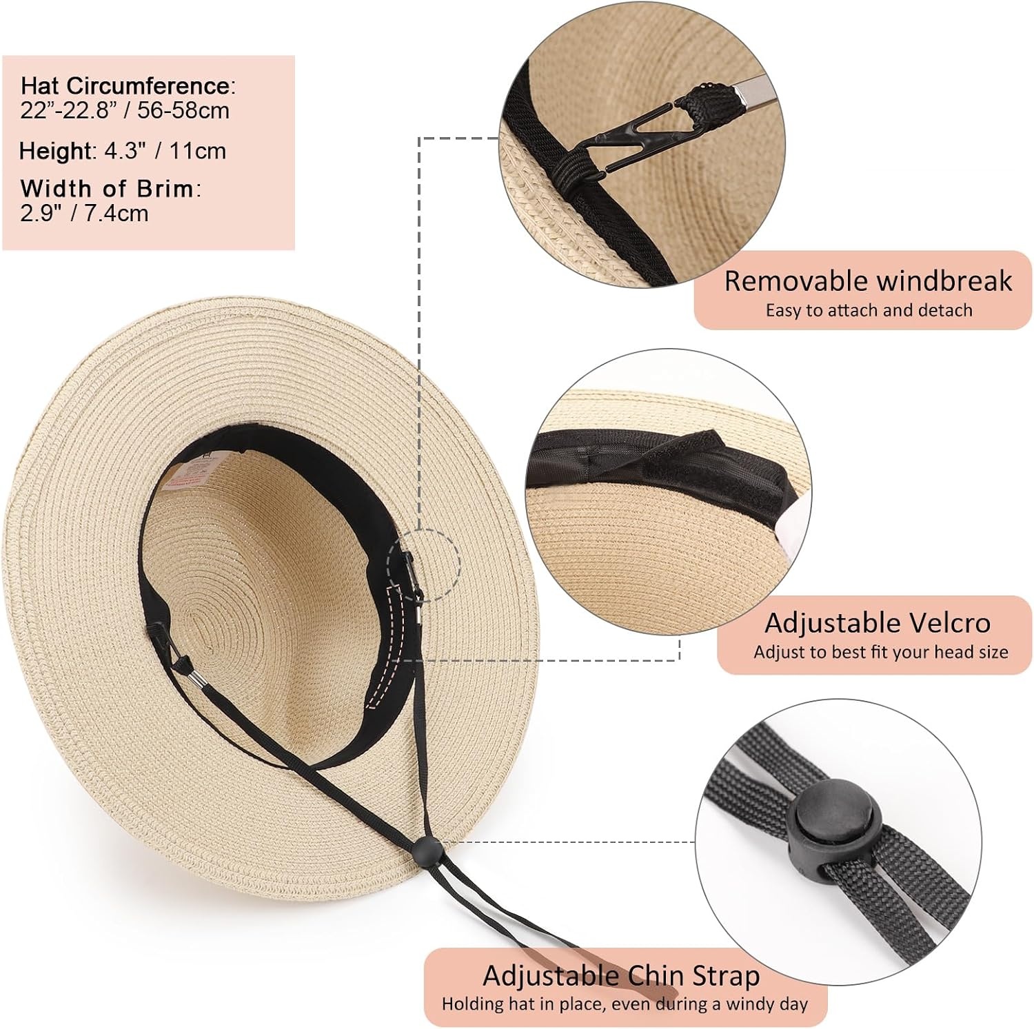 image:imageDRESHOW Women Straw Panama Hat Travel Fedora Beach Sun Hat Summer Wide Brim Straw Roll up Hats UPF 50Fedora Hat Beige Beige Ribbon
