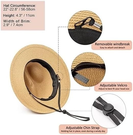image:imageDRESHOW Women Straw Panama Hat Travel Fedora Beach Sun Hat Summer Wide Brim Straw Roll up Hats UPF 50Fedora Hat Kahki Beige Ribbon