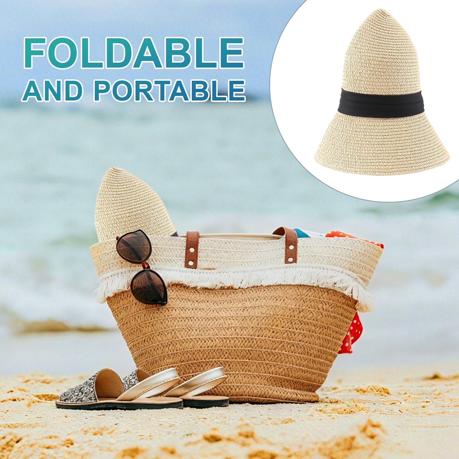 image:imageDRESHOW Women Straw Panama Hat Travel Fedora Beach Sun Hat Summer Wide Brim Straw Roll up Hats UPF 50Fedora L Beige a