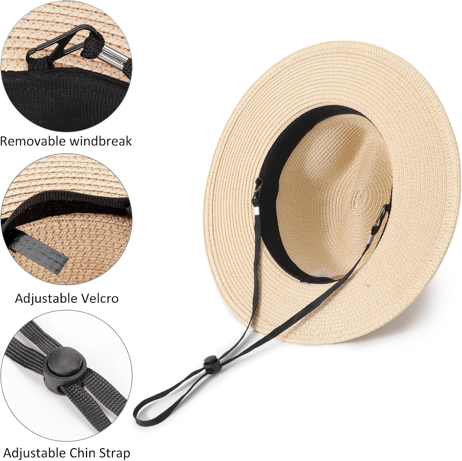image:imageDRESHOW Women Straw Panama Hat Travel Fedora Beach Sun Hat Summer Wide Brim Straw Roll up Hats UPF 50Fedora a Beige