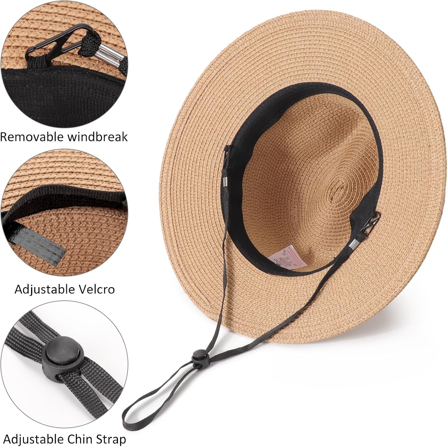 image:imageDRESHOW Women Straw Panama Hat Travel Fedora Beach Sun Hat Summer Wide Brim Straw Roll up Hats UPF 50Fedora a Khaki