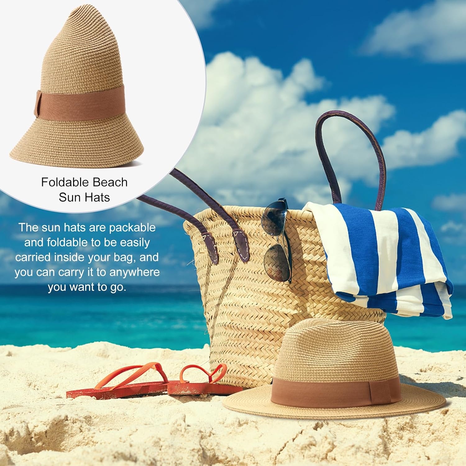 image:imageDRESHOW Women Straw Panama Hat Travel Fedora Beach Sun Hat Summer Wide Brim Straw Roll up Hats UPF 50Fedora a Khaki Brown Hatband