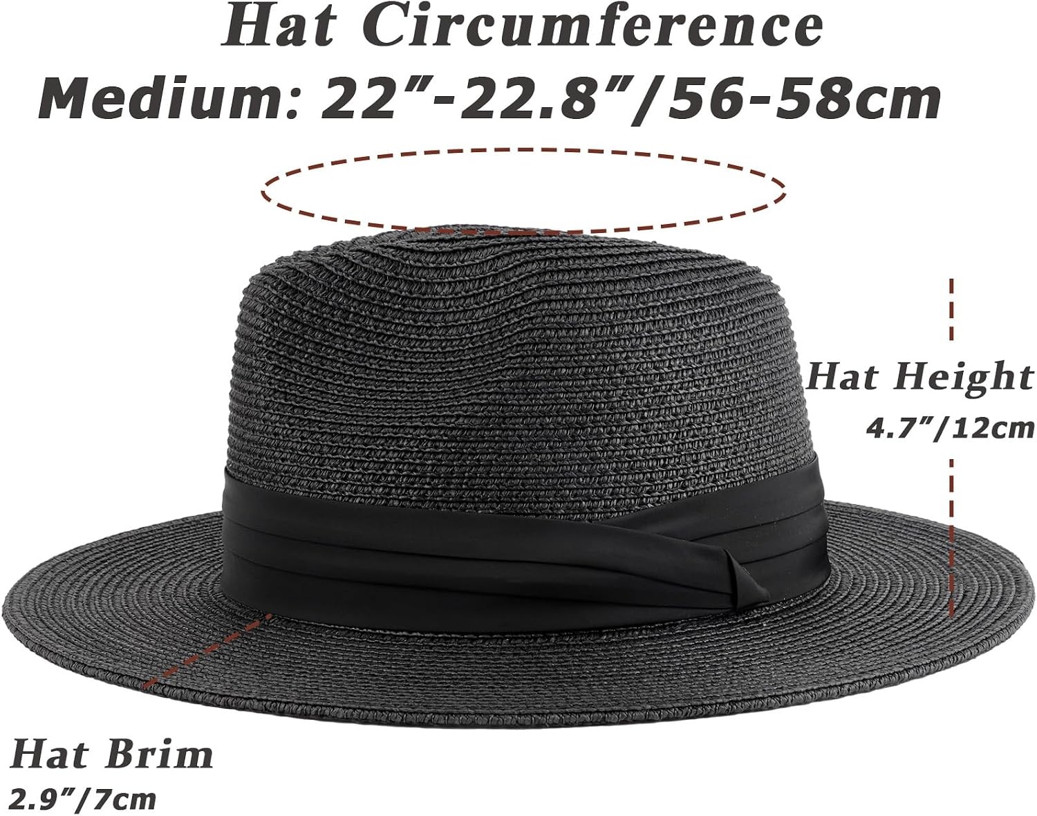 image:imageDRESHOW Women Straw Panama Hat Travel Fedora Beach Sun Hat Summer Wide Brim Straw Roll up Hats UPF 50Wide Brim Hat Black