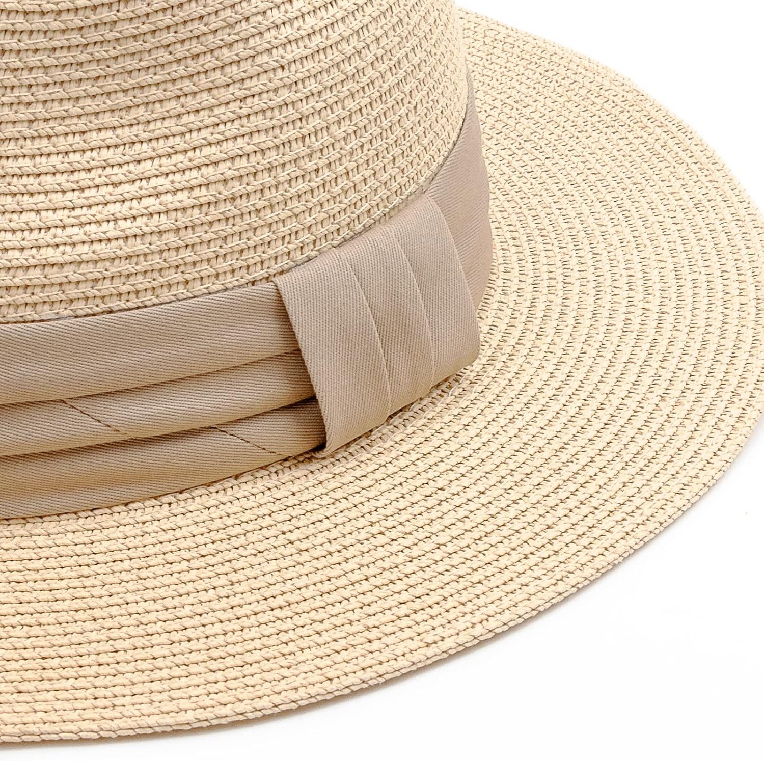 image:imageDRESHOW Women Straw Panama Hat Travel Fedora Beach Sun Hat Summer Wide Brim Straw Roll up Hats UPF 50Wide Brim Hat Khaki Square Knot
