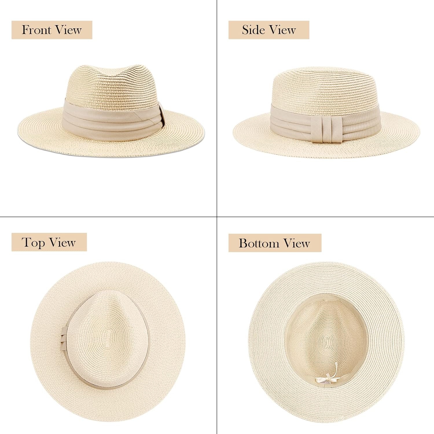 image:imageDRESHOW Women Straw Panama Hat Travel Fedora Beach Sun Hat Summer Wide Brim Straw Roll up Hats UPF 50Wide Brim Hat Khaki Square Knot