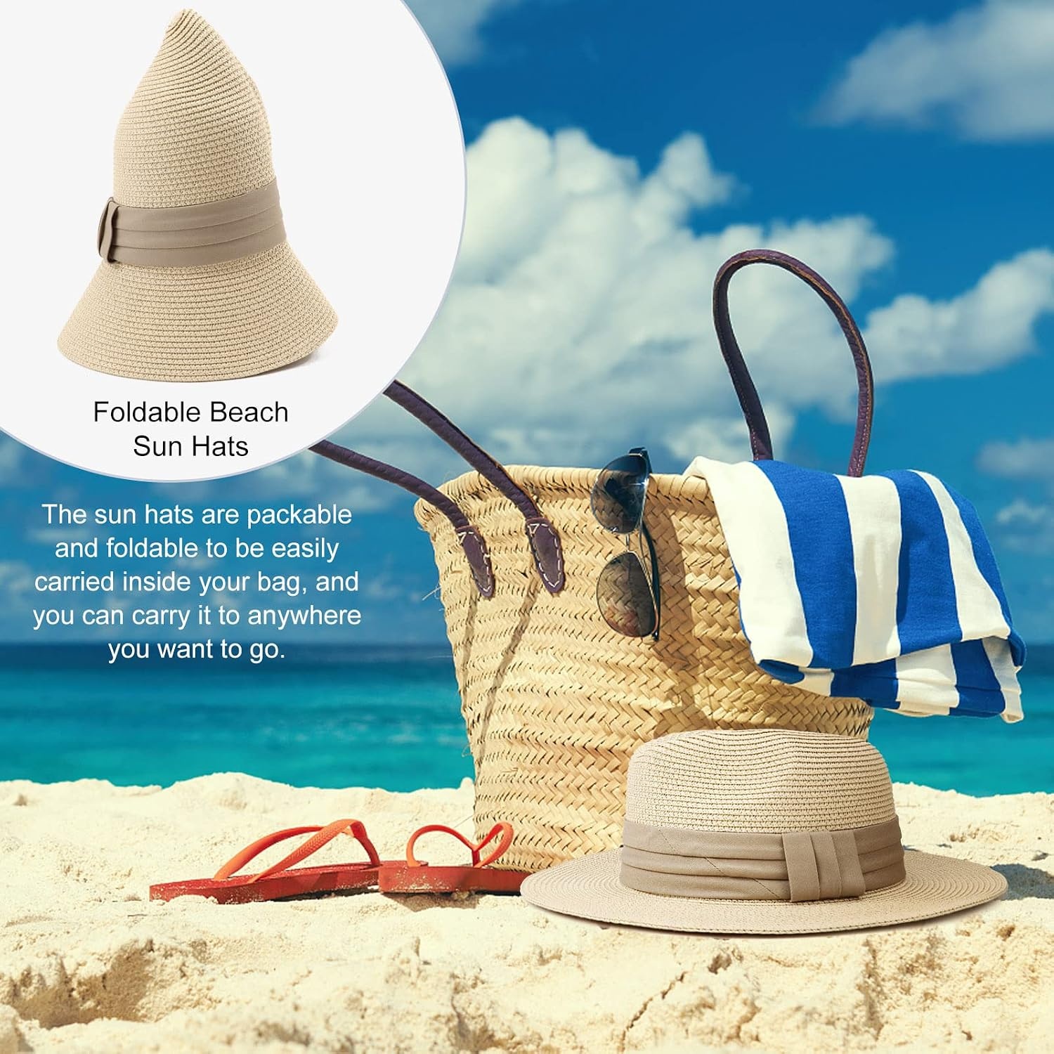 image:imageDRESHOW Women Straw Panama Hat Travel Fedora Beach Sun Hat Summer Wide Brim Straw Roll up Hats UPF 50Wide Brim Hat Khaki Square Knot