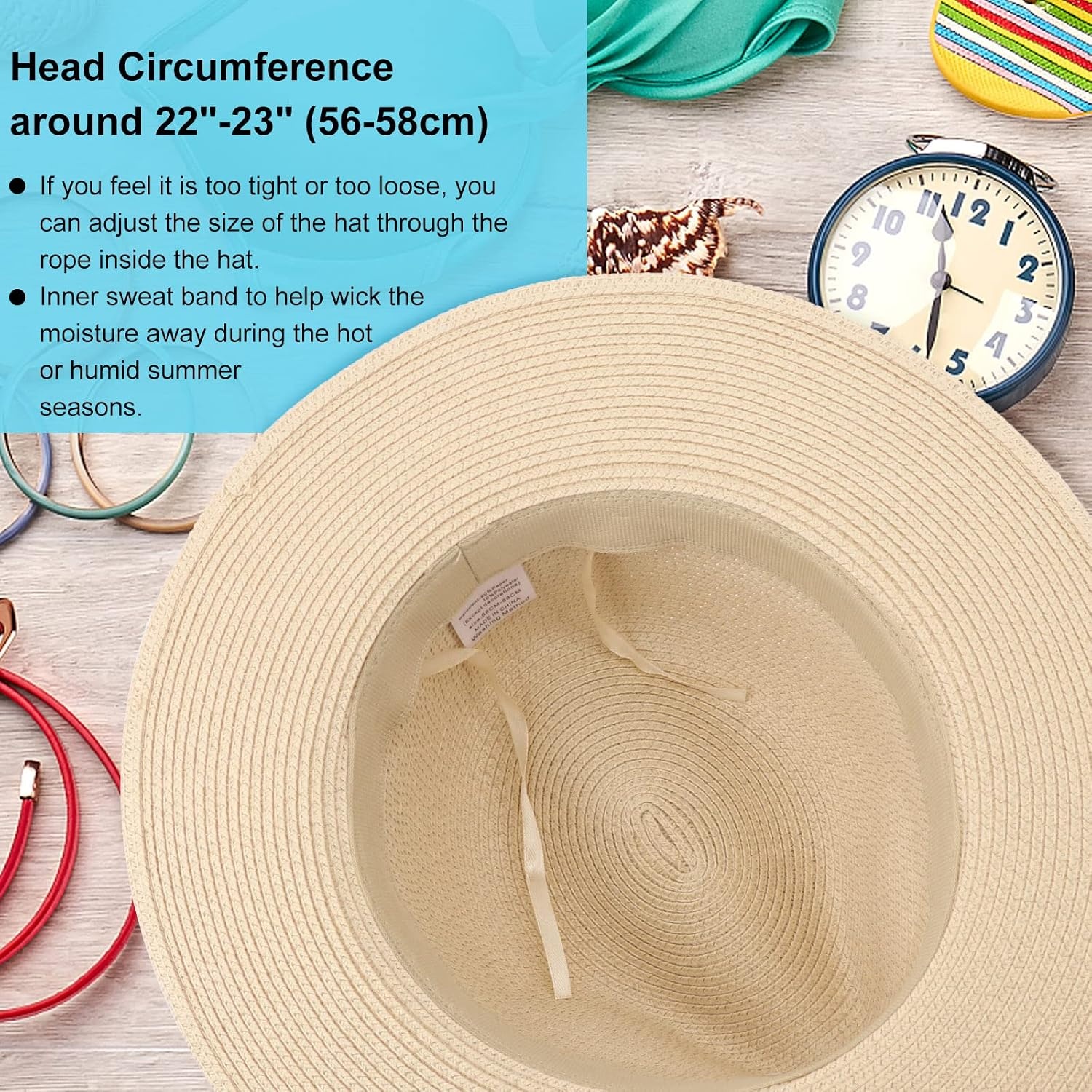image:imageDRESHOW Women Straw Panama Hat Travel Fedora Beach Sun Hat Summer Wide Brim Straw Roll up Hats UPF 50Wide Brim Hat Khaki Square Knot