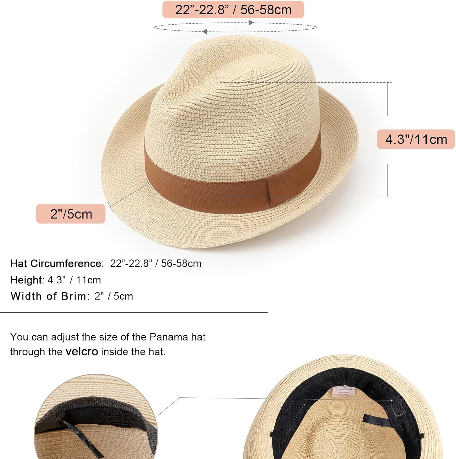 image:imageDRESHOW Women Straw Sun Hat Short Brim Panama Travel Fedora Summer Hat Roll Up Beach Cap for Women UPF 501 Pc Ribbon Straw Hat Beige