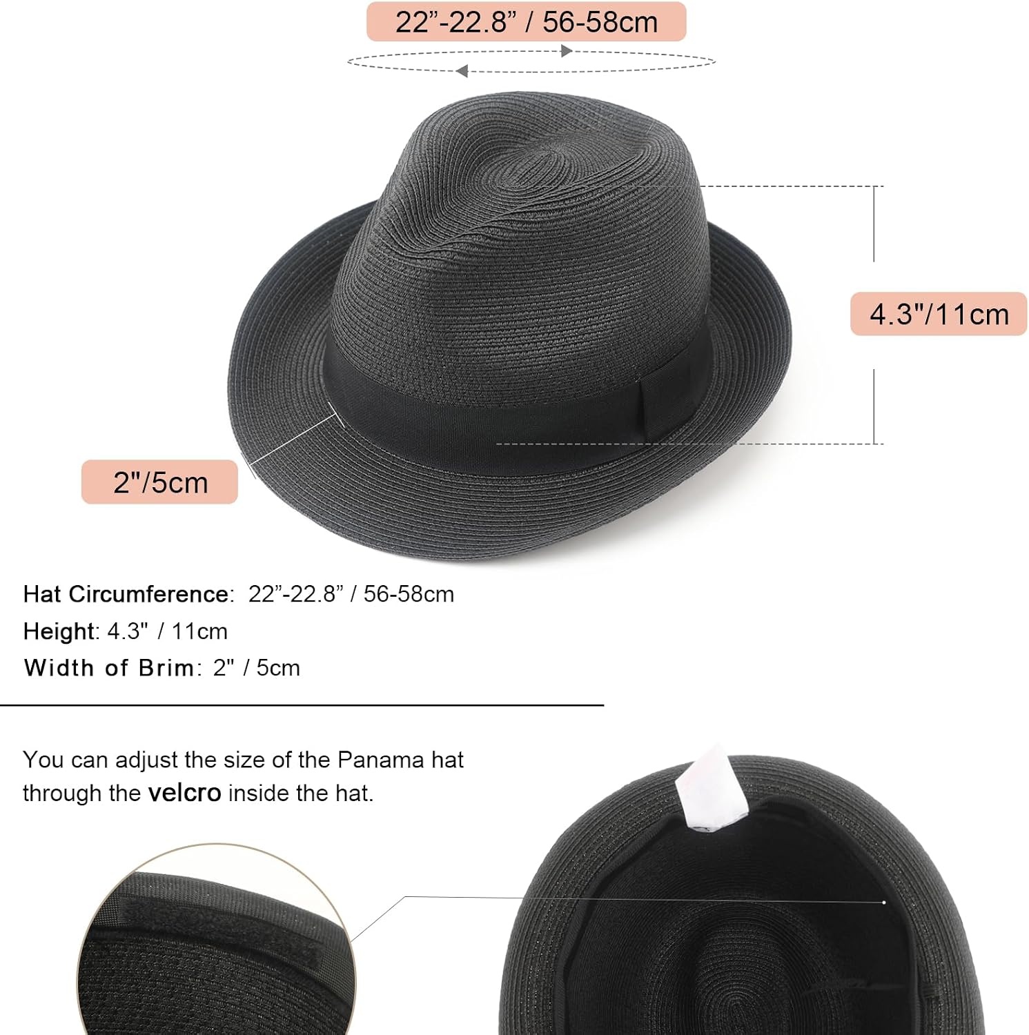 image:imageDRESHOW Women Straw Sun Hat Short Brim Panama Travel Fedora Summer Hat Roll Up Beach Cap for Women UPF 501 Pc Ribbon Straw Hat Black