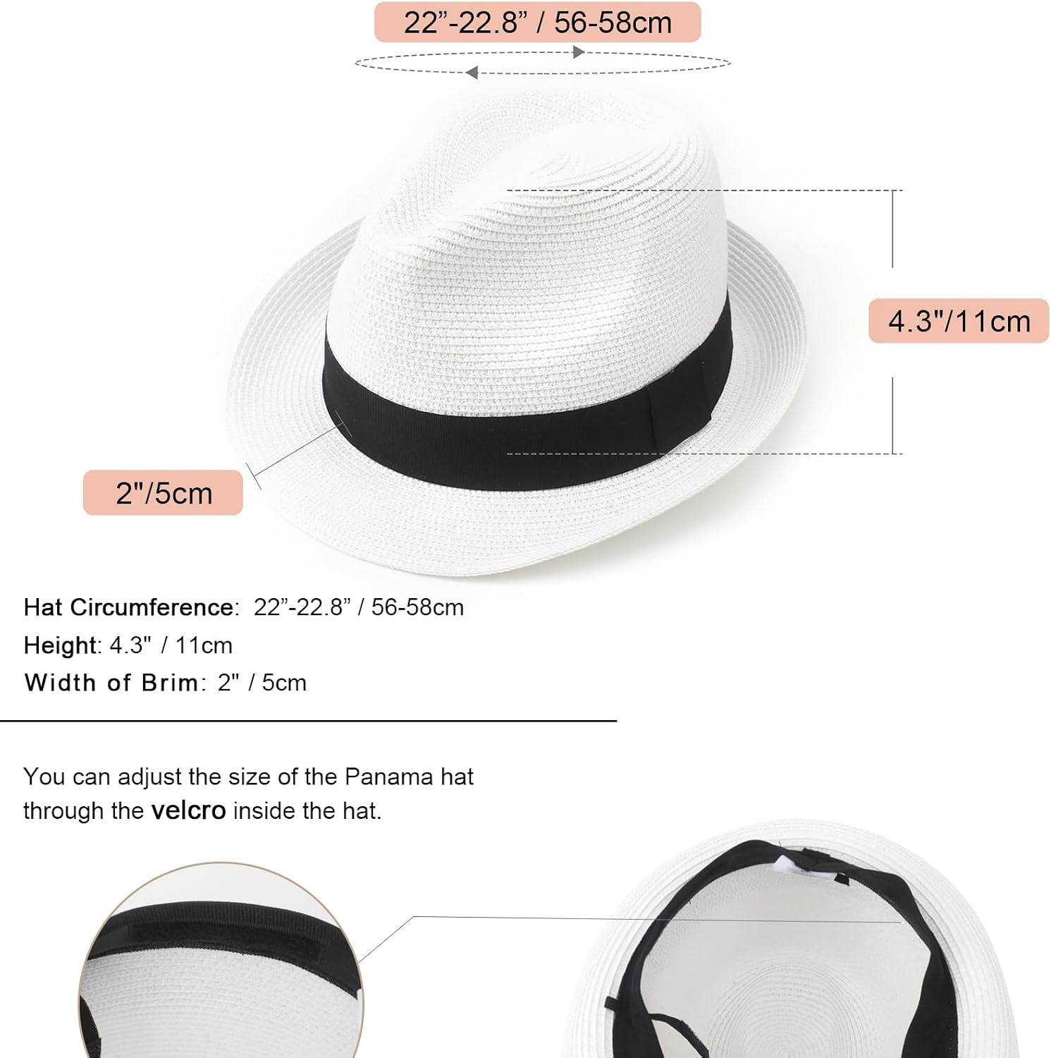 image:imageDRESHOW Women Straw Sun Hat Short Brim Panama Travel Fedora Summer Hat Roll Up Beach Cap for Women UPF 501 Pc Ribbon Straw Hat White
