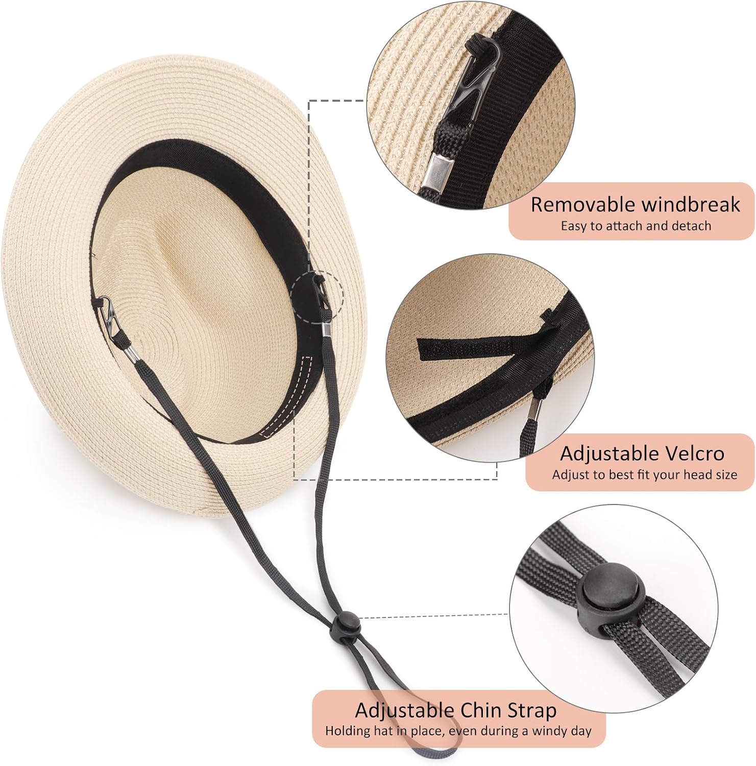 image:imageDRESHOW Women Straw Sun Hat Short Brim Panama Travel Fedora Summer Hat Roll Up Beach Cap for Women UPF 501 Pc Straw Hat Beige Beige Ribbon