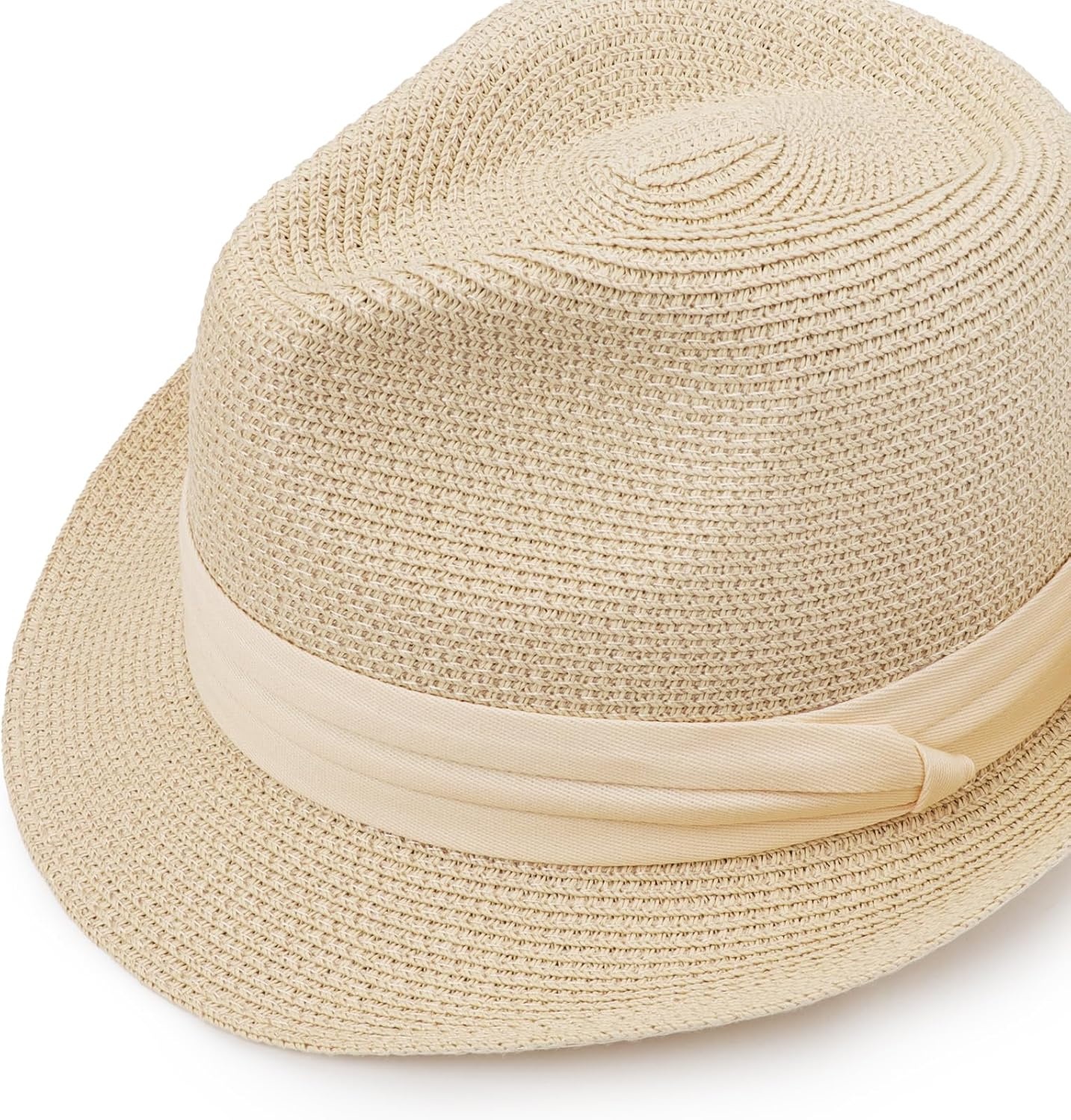 image:imageDRESHOW Women Straw Sun Hat Short Brim Panama Travel Fedora Summer Hat Roll Up Beach Cap for Women UPF 501 Pc Straw Hat Beige Beige Ribbon