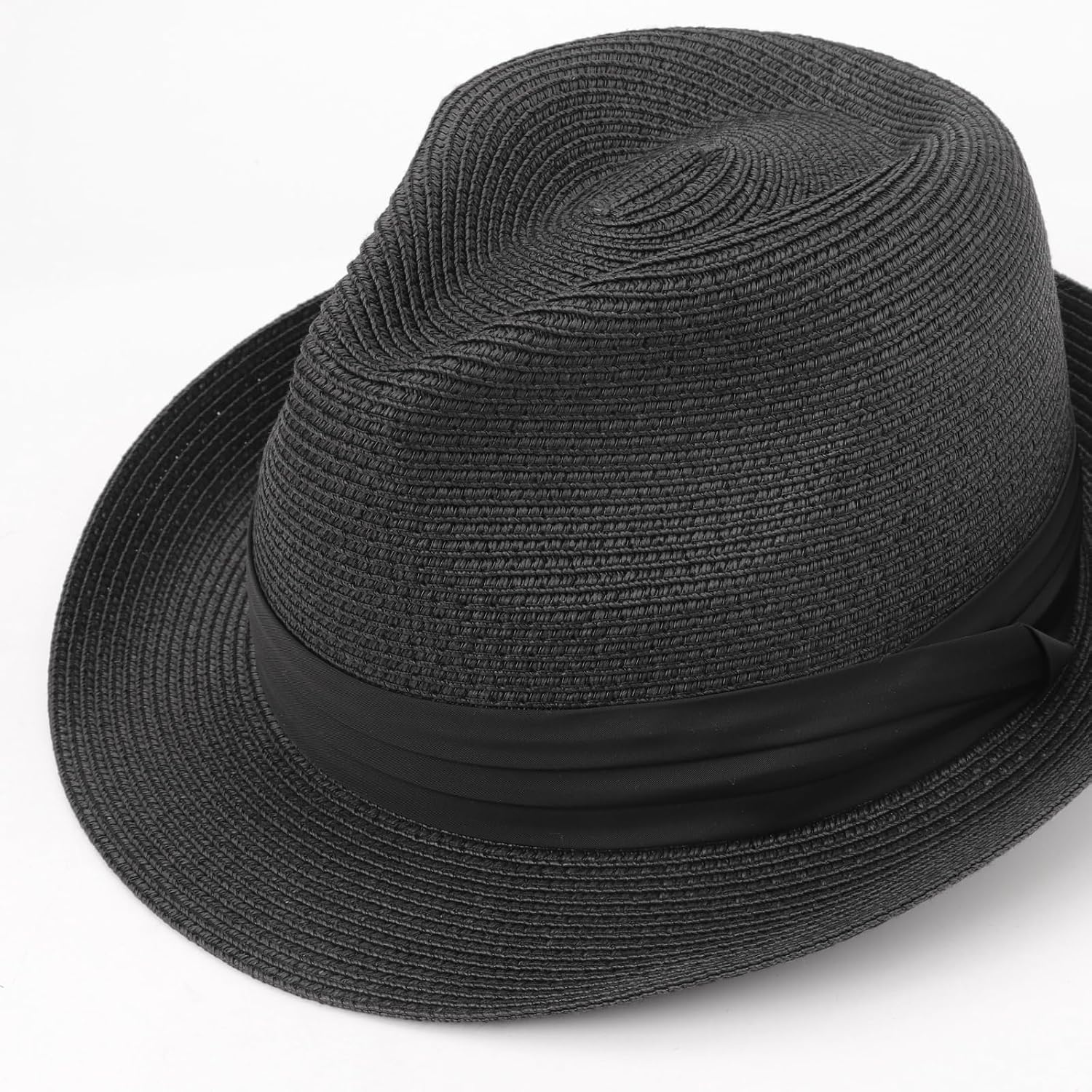 image:imageDRESHOW Women Straw Sun Hat Short Brim Panama Travel Fedora Summer Hat Roll Up Beach Cap for Women UPF 501 Pc Straw Hat Black Black Ribbon