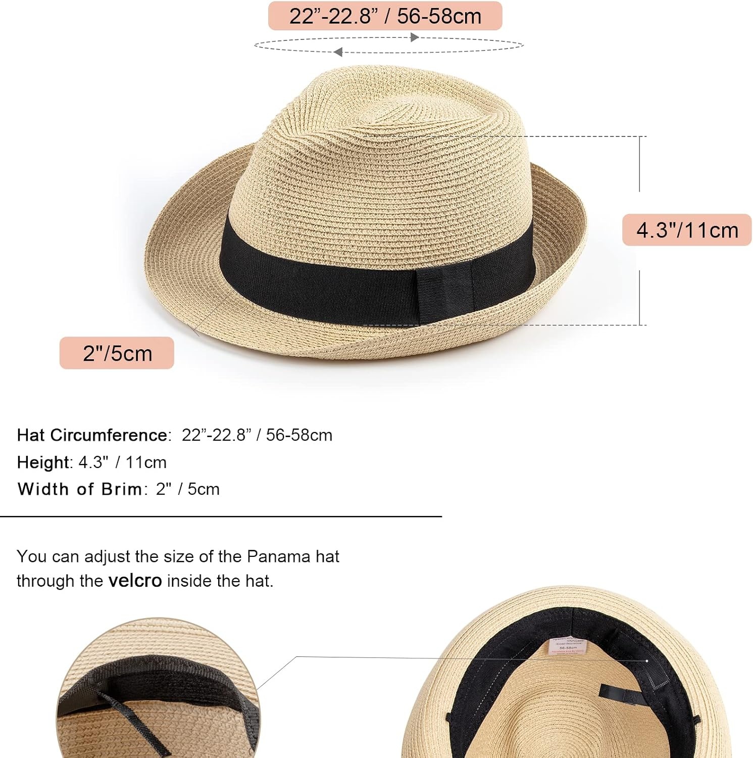 image:imageDRESHOW Women Straw Sun Hat Short Brim Panama Travel Fedora Summer Hat Roll Up Beach Cap for Women UPF 50Ab Beige G