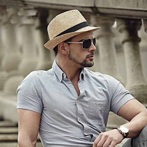 image:imageDRESHOW Women Straw Sun Hat Short Brim Panama Travel Fedora Summer Hat Roll Up Beach Cap for Women UPF 50Ab Beige G