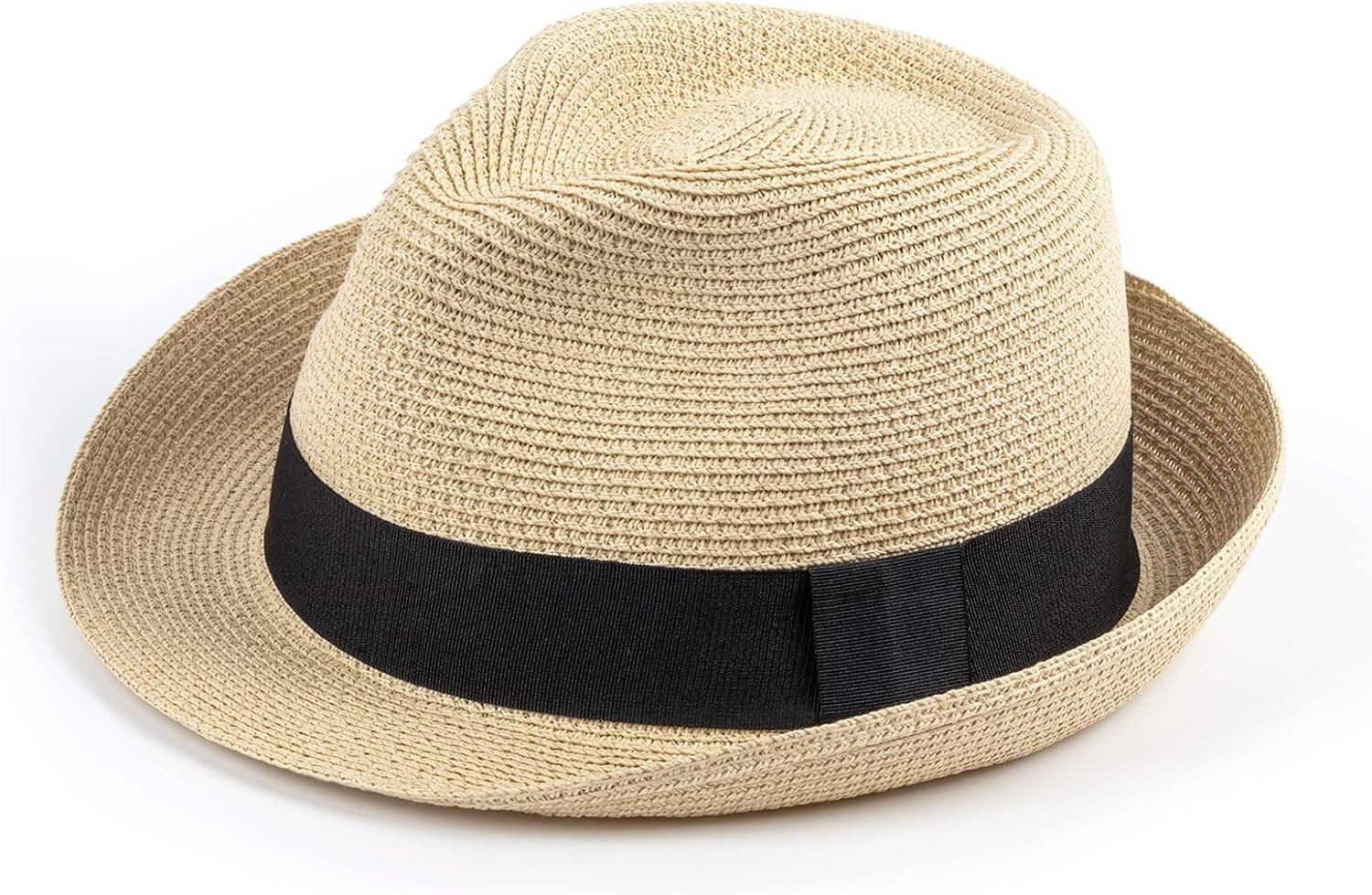 image:imageDRESHOW Women Straw Sun Hat Short Brim Panama Travel Fedora Summer Hat Roll Up Beach Cap for Women UPF 50Ab Beige G