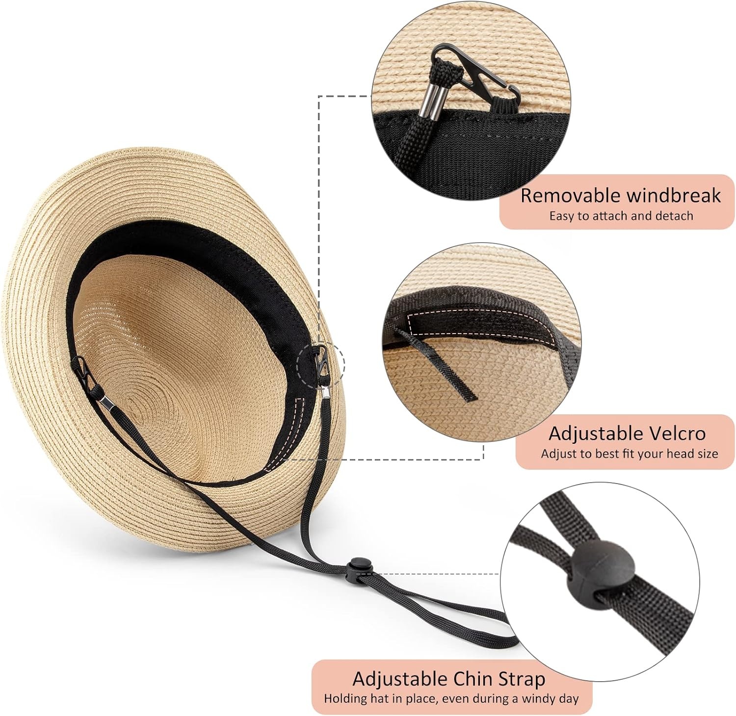 image:imageDRESHOW Women Straw Sun Hat Short Brim Panama Travel Fedora Summer Hat Roll Up Beach Cap for Women UPF 50Ab Beige G