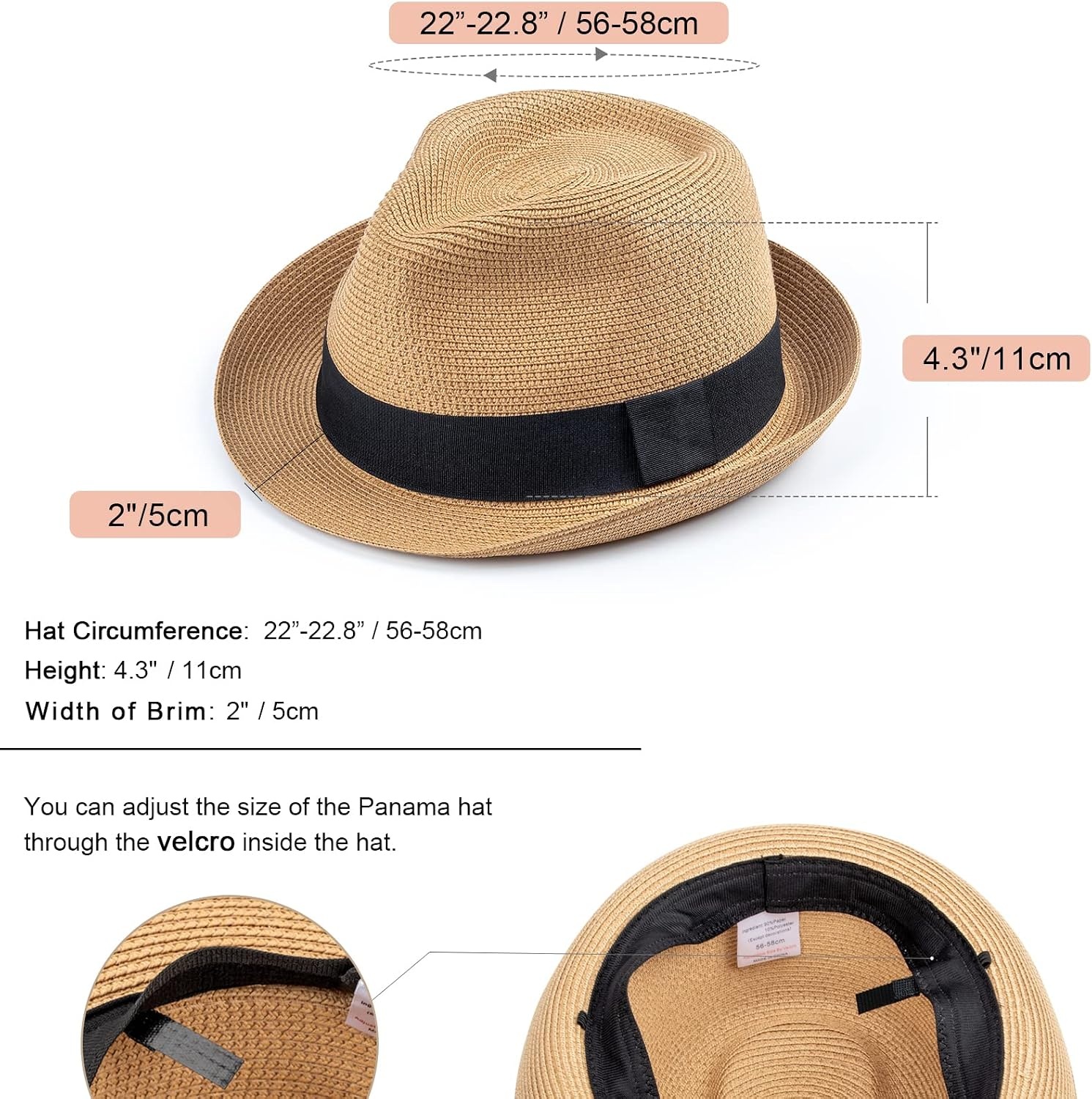 image:imageDRESHOW Women Straw Sun Hat Short Brim Panama Travel Fedora Summer Hat Roll Up Beach Cap for Women UPF 50Ab Khaki G