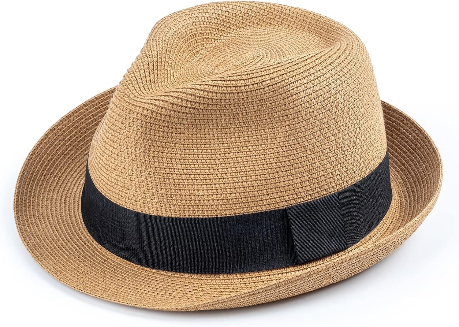 image:imageDRESHOW Women Straw Sun Hat Short Brim Panama Travel Fedora Summer Hat Roll Up Beach Cap for Women UPF 50Ab Khaki G