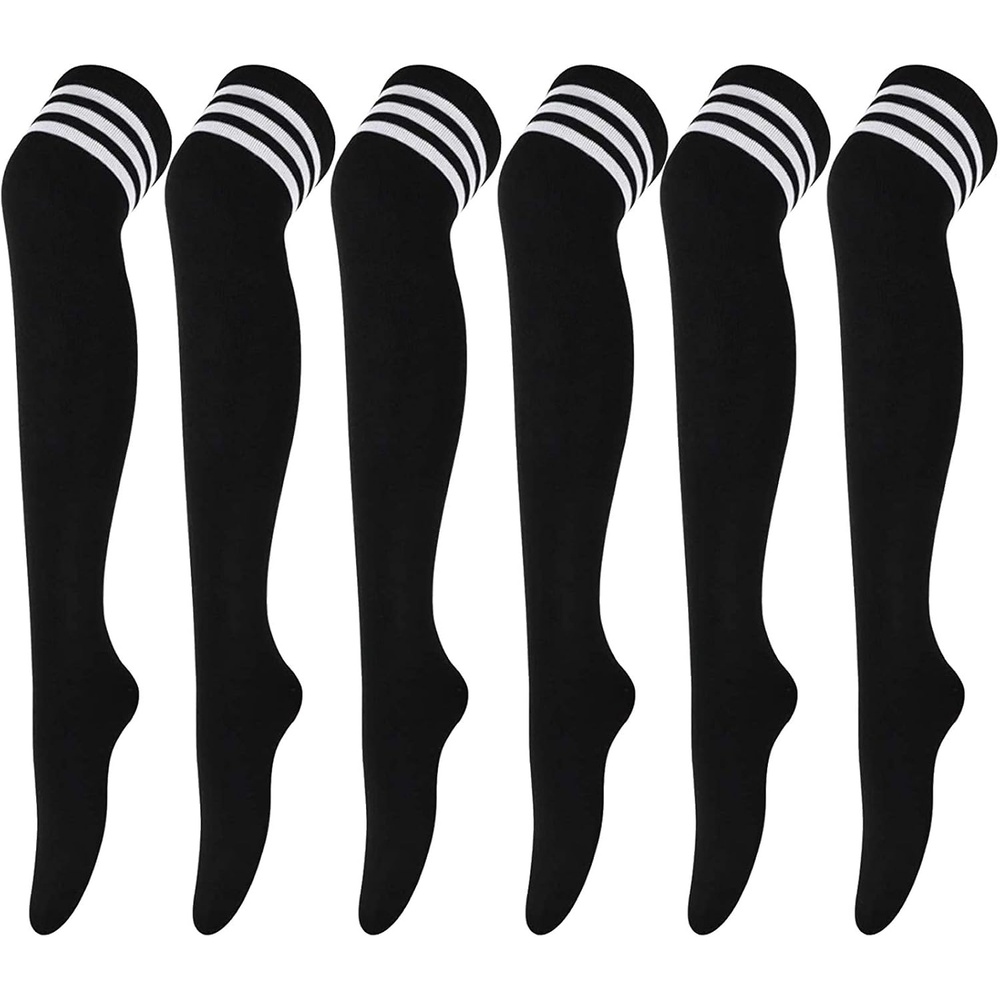 image:imageDRESHOW 6 Pairs High Thigh Socks Striped Over Knee Thin Tights Long Stocking for Women Leg Warmer6 Pairs Black Stripe