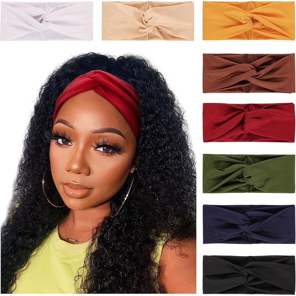 image:imageDRESHOW 8 Pack Headbands for Women Yoga Knotted Headbands Elastic Criss Cross Hair Accessories Sports Head Wrap Non Slip8 Pack B Cross a