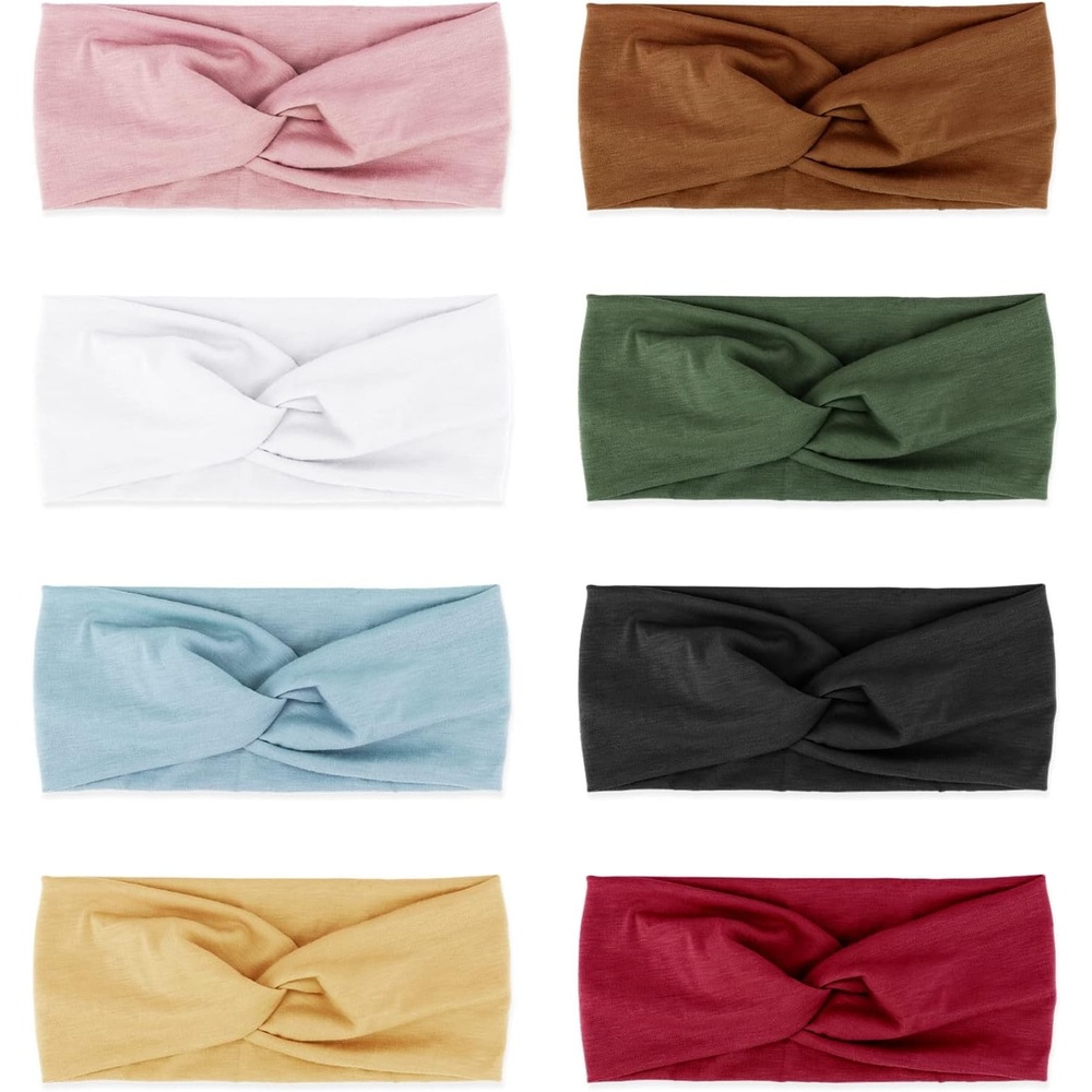 image:imageDRESHOW 8 Pack Headbands for Women Yoga Knotted Headbands Elastic Criss Cross Hair Accessories Sports Head Wrap Non Slip8 Pack Criss Cross Solid Color A