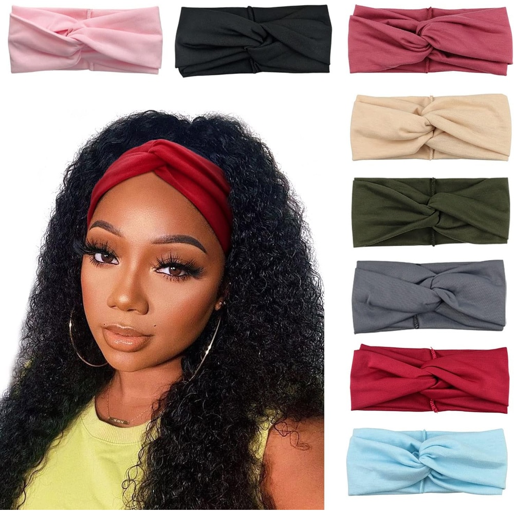 image:imageDRESHOW 8 Pack Headbands for Women Yoga Knotted Headbands Elastic Criss Cross Hair Accessories Sports Head Wrap Non Slip8 Pack Cross D