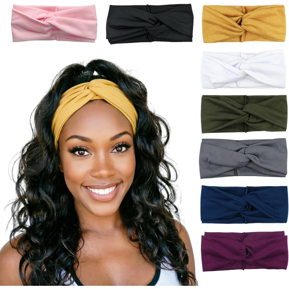 image:imageDRESHOW 8 Pack Headbands for Women Yoga Knotted Headbands Elastic Criss Cross Hair Accessories Sports Head Wrap Non Slip8 Pack Fashion Headbands