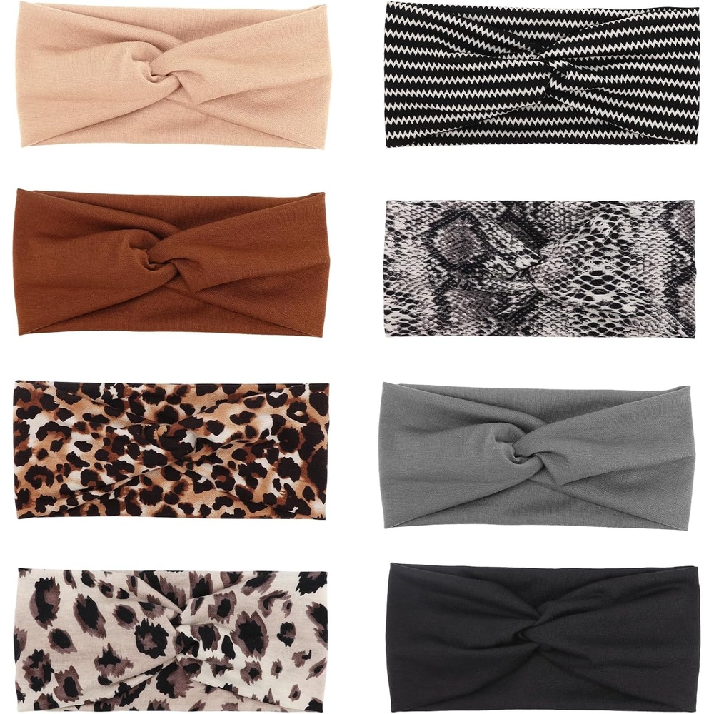 image:imageDRESHOW 8 Pack Headbands for Women Yoga Knotted Headbands Elastic Criss Cross Hair Accessories Sports Head Wrap Non Slip8 Pack Fashion Leader A