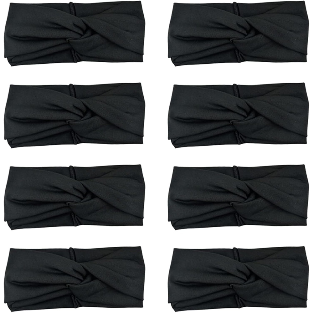 image:imageDRESHOW 8 Pack Headbands for Women Yoga Knotted Headbands Elastic Criss Cross Hair Accessories Sports Head Wrap Non Slip8 Pack Plain Black