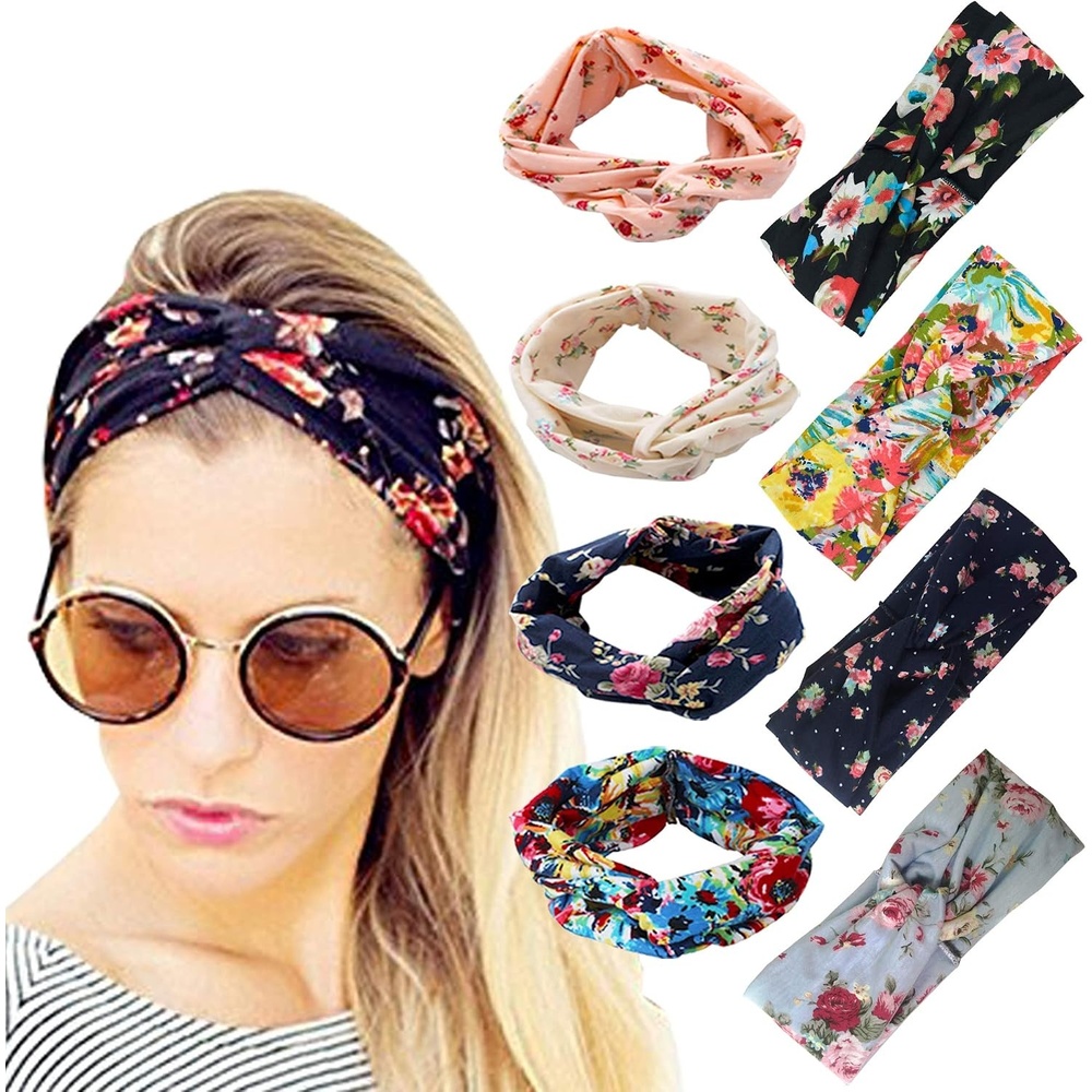image:imageDRESHOW 8 Pack Headbands for Women Yoga Knotted Headbands Elastic Criss Cross Hair Accessories Sports Head Wrap Non Slip8 Pack Printed