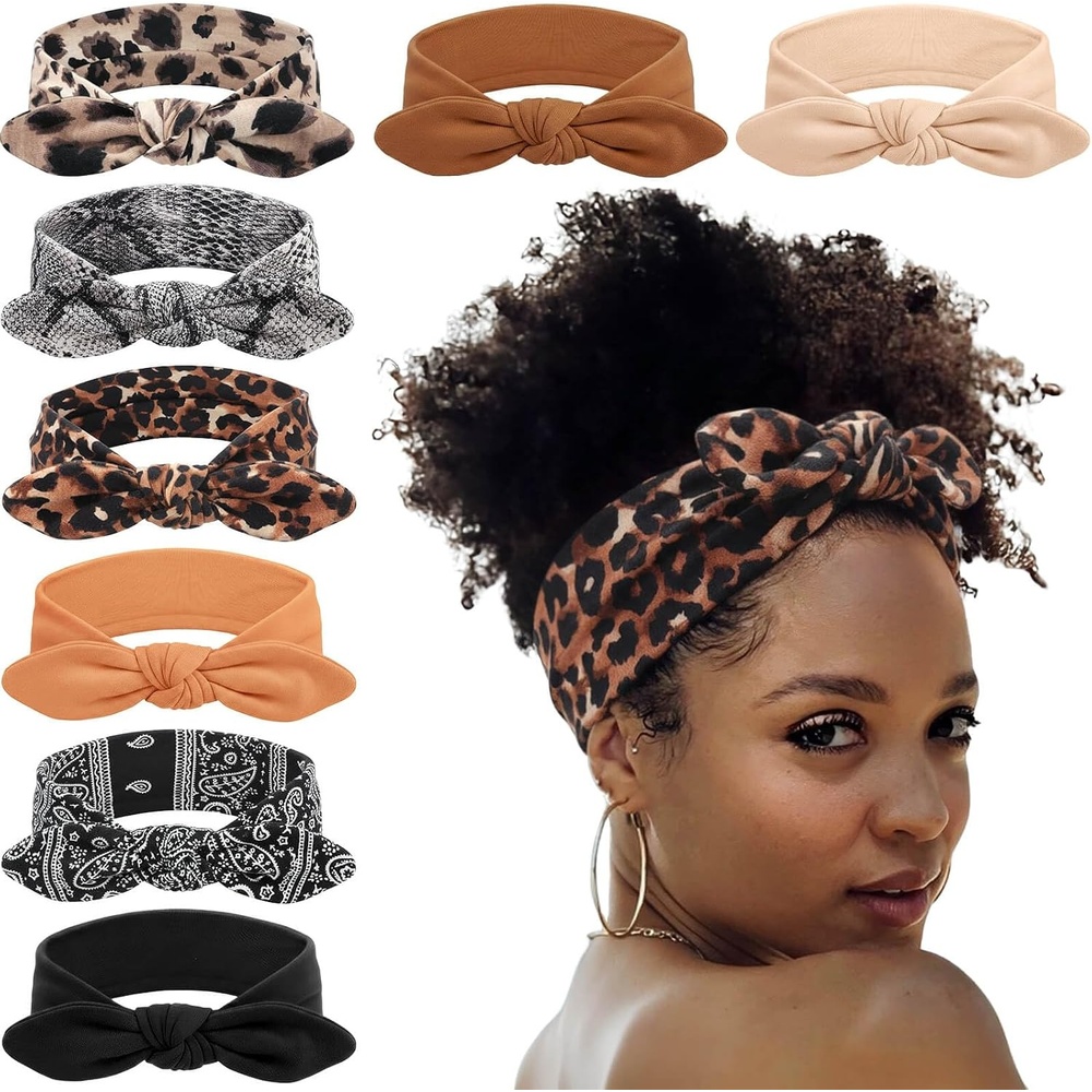 image:imageDRESHOW 8 Pack Headbands for Women Yoga Knotted Headbands Elastic Criss Cross Hair Accessories Sports Head Wrap Non Slip8 Pack Rabbit Ears Bow A