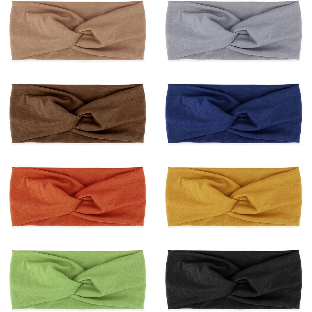 image:imageDRESHOW 8 Pack Headbands for Women Yoga Knotted Headbands Elastic Criss Cross Hair Accessories Sports Head Wrap Non Slip8 Pack Wonderful Moods