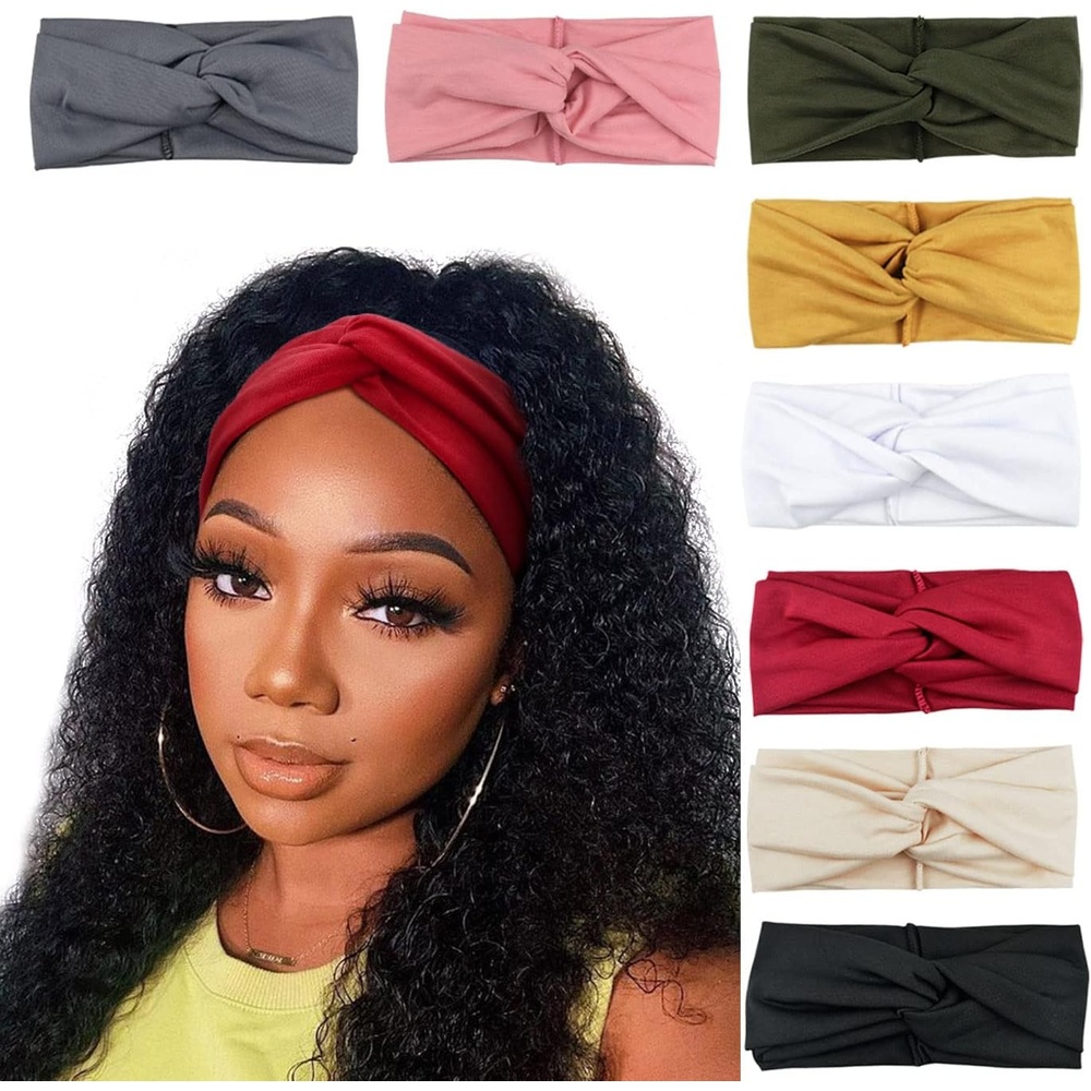 image:imageDRESHOW 8 Pack Headbands for Women Yoga Knotted Headbands Elastic Criss Cross Hair Accessories Sports Head Wrap Non SlipMulticolor