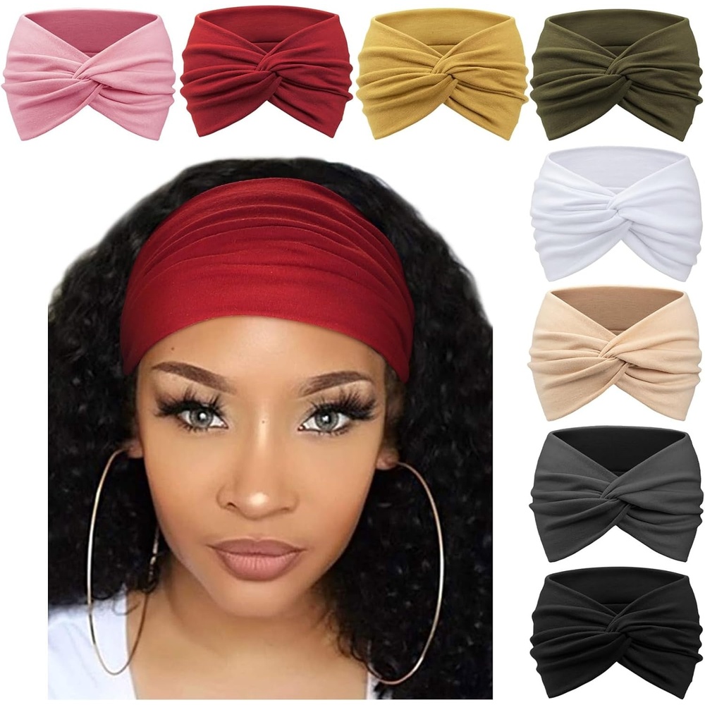 image:imageDRESHOW 8 Pack Headbands for Women Yoga Knotted Headbands Elastic Criss Cross Hair Accessories Sports Head Wrap Non SlipTurban Solid Color C