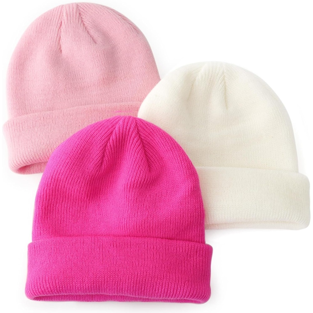 image:imageDRESHOW BQUBO 3 Pack Baby Beanies Toddler Kids Winter Hats Soft Knit Hat for Baby Boys Girls Warm Cap Beanies3 Pack Knit Cap White Light Pink Rose