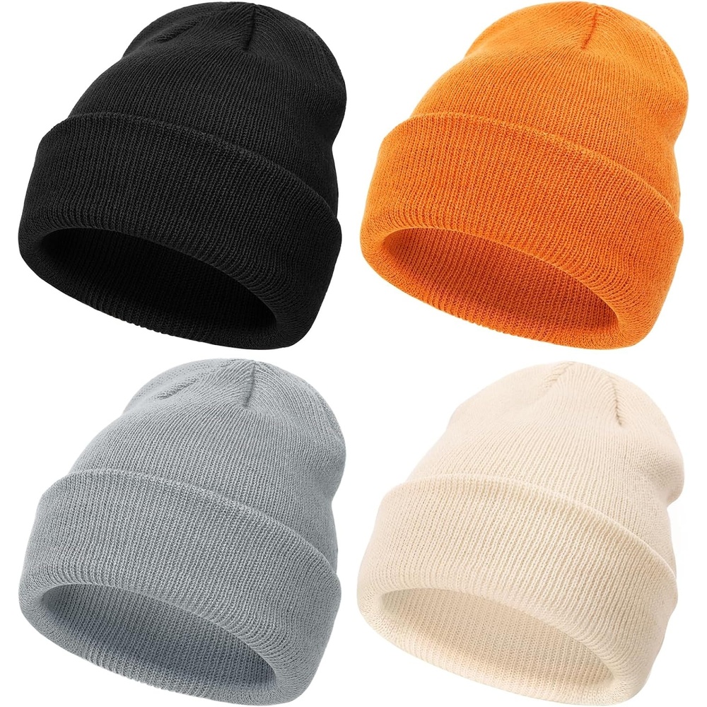 image:imageDRESHOW BQUBO 3 Pack Baby Beanies Toddler Kids Winter Hats Soft Knit Hat for Baby Boys Girls Warm Cap Beanies4 Pack Knit Cap Beige Orange Light Grey Black