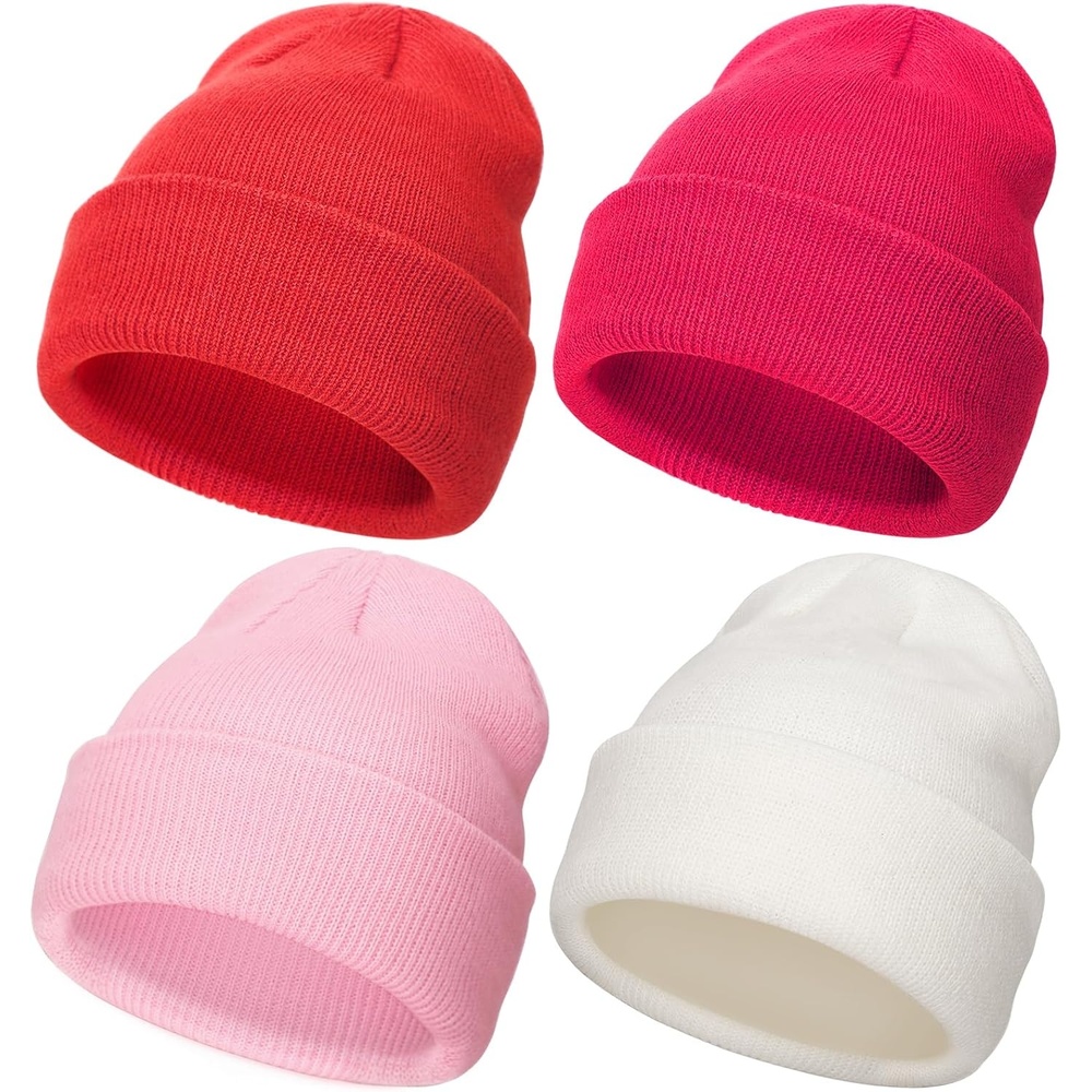image:imageDRESHOW BQUBO 3 Pack Baby Beanies Toddler Kids Winter Hats Soft Knit Hat for Baby Boys Girls Warm Cap Beanies4 Pack Knit Cap Milky White  Pink  Rose Pink  Red