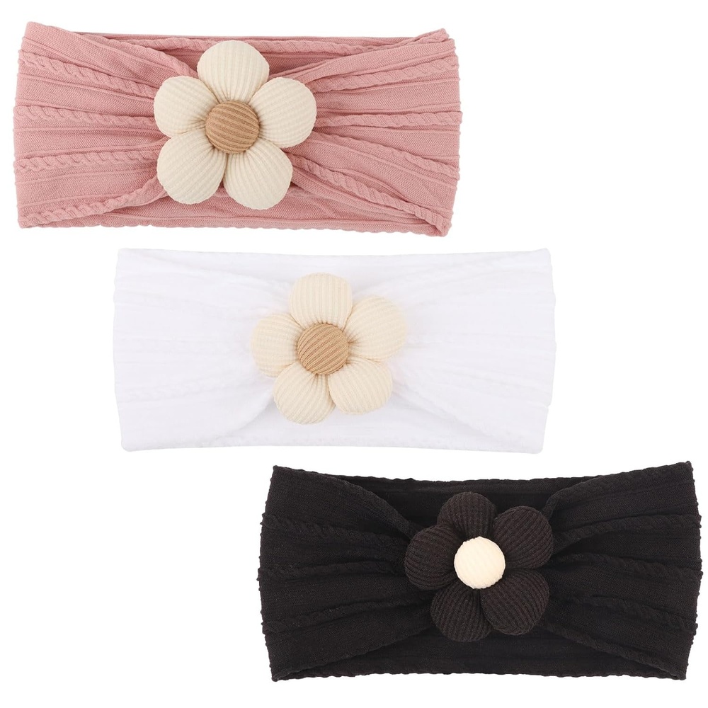 image:imageDRESHOW BQUBO Handmade Baby Headbands Soft amp Stretchy Hair Bands with Bows Nylon Bows Hairbands for Girls Newborn Infant Toddlers Hair Accessories 3 pack3 Pcs WhitePinkBlack
